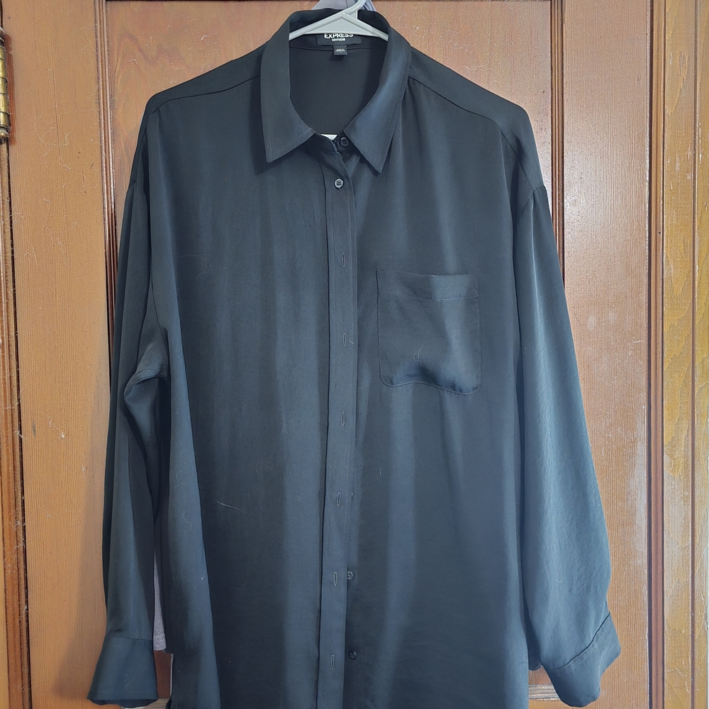 Express "Boyfriend" Button Down Shirt - L Black